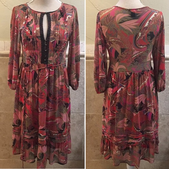 MNG Suit By Mango Red Boho Peasant Dress Paisley M - Picture 1 of 5